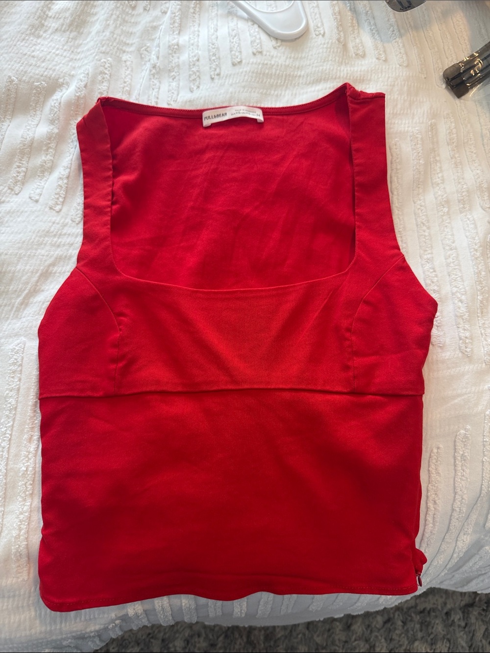Pull&Bear Red Square Neck Tank Top
